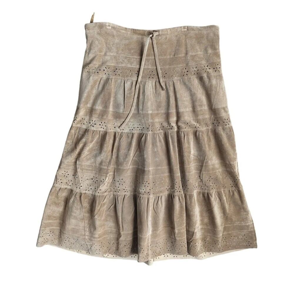 Margaret Godfrey Suede Leather Long Maxi Skirt Women 12 Vintage Gypsy Boho Tan